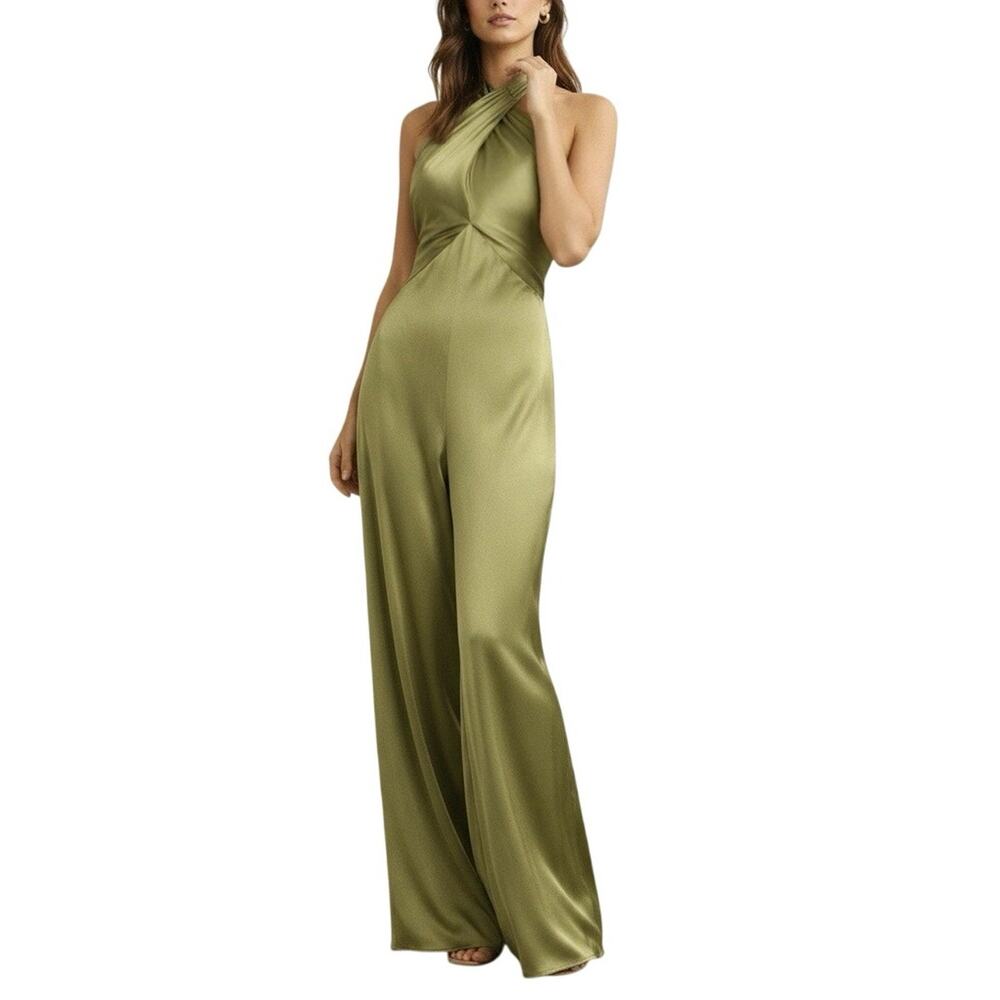 NWT - Reformation Sasha Artichoke Green Silk Maxi Jumpsuit